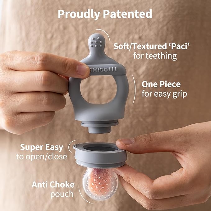 SAMiGO Baby Food Fruit Feeder and Breastmilk Popsicle Mold Set, Silicone Fruit Teether 4 Months+