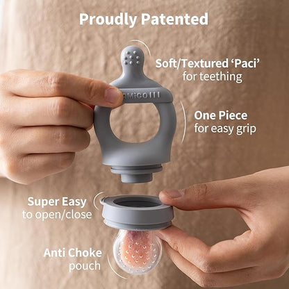 SAMiGO Baby Food Fruit Feeder and Breastmilk Popsicle Mold Set, Silicone Fruit Teether 4 Months+