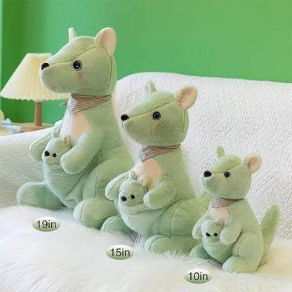 Kangaroo Stuffed Animal Plush Doll - Mother Kangaroo with Removable Child Kangaroo Plushies, Adorable Plushie for Ages 3 and Up (Green,10.23 inch)