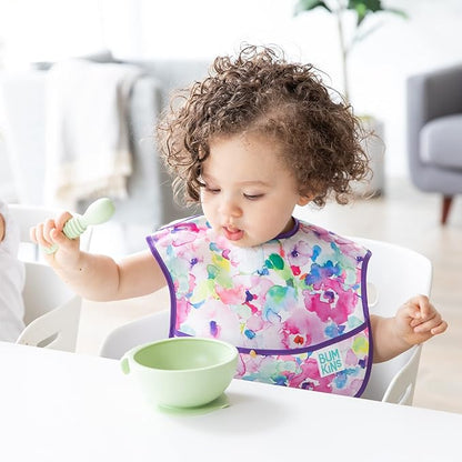 Bumkins Baby Bowl, Silicone Feeding Set with Suction for Baby and Toddler, Includes Spoon and Lid, First Feeding Set, Training Essentials for Baby Led Weaning for Babies 4 Months Up, Sage