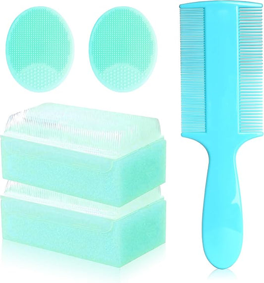 Cradle Cap Brush for Babies, 5Pcs Cradle Cap Treatment Set with Soft Bristle Brushes Silicone Scrubber Long Comb for Newborn Bathing Essentials Baby Brush and Comb Set (Green)