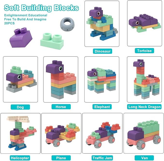Newest Soft Building Blocks Set for Toddler,Baby Ages 6 Month Old and Up Girl/Boys,20Pieces