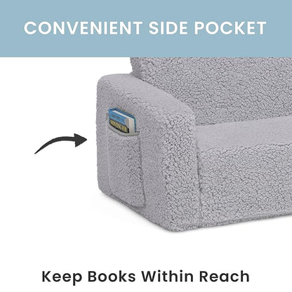 Delta Children Cozee Flip-Out Sherpa 2-in-1 Convertible Sofa to Lounger for Kids, Grey