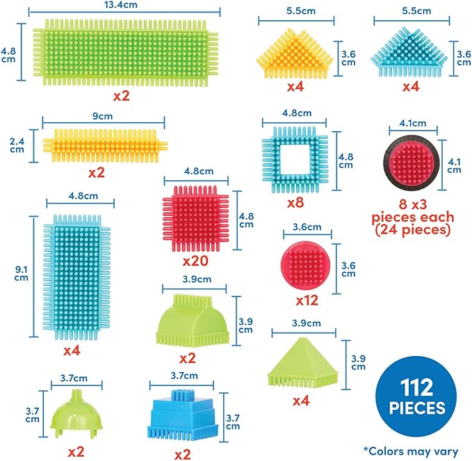 Battat- Bristle Blocks- STEM Interlocking Building Blocks- 112 pc Playset- Developmental Toys for Toddlers & Kid- Basic Builder Set- 2 Years +