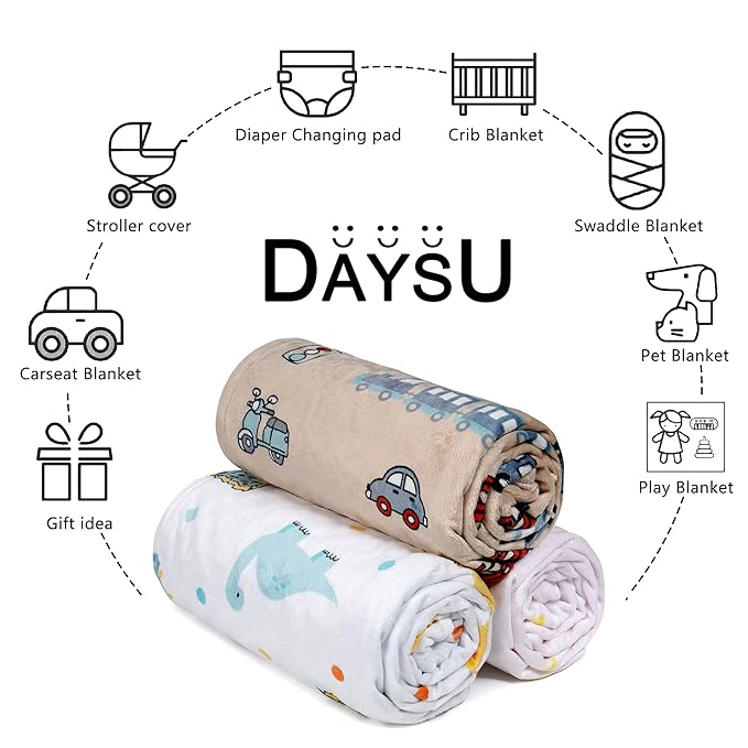 DaysU Silky Micro Soft Plush Baby Blankets for Boys with Print Animal Pattern and Soothing Raised Dots, Double Layer Bed Throws for Baby Crib 30x40 Inches