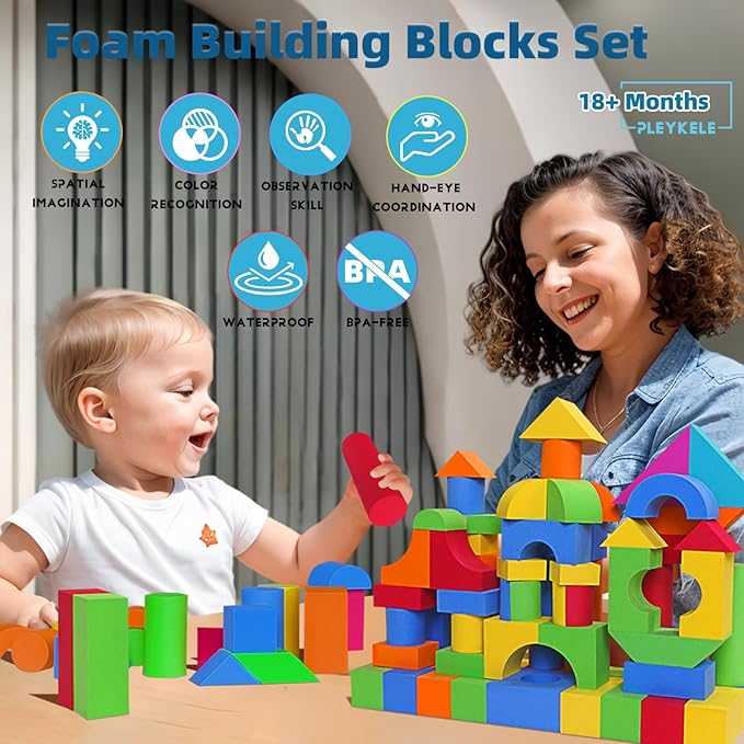 Soft Building Blocks for Toddlers 2-4, 94PCS Foam Stacking Blocks Toys 18+ Months