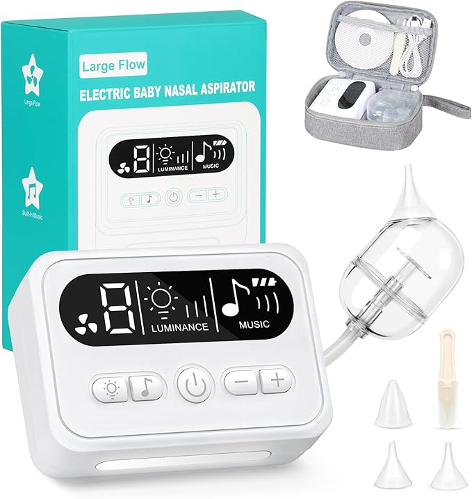 Electric Nasal Aspirator for Baby, Hospital Grade Nose Sucker Nose Suction for Newborn Toddler with 9 Level Suction 3 Silicone