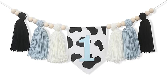 Holy Cow 1st Tassels Banner Birthday Decorations Boy - First Highchair Tassels Banner, High Chair Tassels Wood Beads Garland Party Supplies