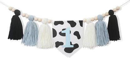 Holy Cow 1st Tassels Banner Birthday Decorations Boy - First Highchair Tassels Banner, High Chair Tassels Wood Beads Garland Party Supplies