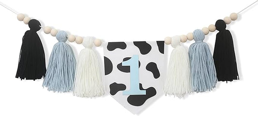 Holy Cow 1st Tassels Banner Birthday Decorations Boy - First Highchair Tassels Banner, High Chair Tassels Wood Beads Garland Party Supplies