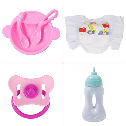 UNICORN ELEMENT 8 Pcs Baby Doll Clothes and Accessories, Baby Doll Feeding and Caring Set with Baby Doll Diaper Bag
