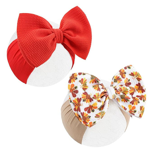 YanJie Thanksgiving Baby Headbands Turkey Printed Bows Newborn Hair Bows