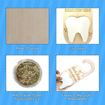 PAMBO Tooth Fairy Tooth Holder, Wooden Tooth Keepsake Door Hanger 3D |