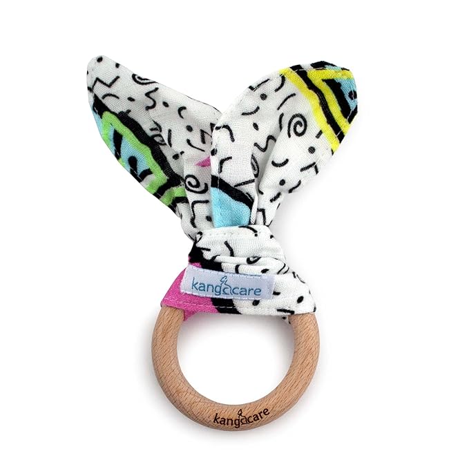 Kanga Care Baby Soft Muslin Sensory Crinkle Bunny Ear Wood 80's