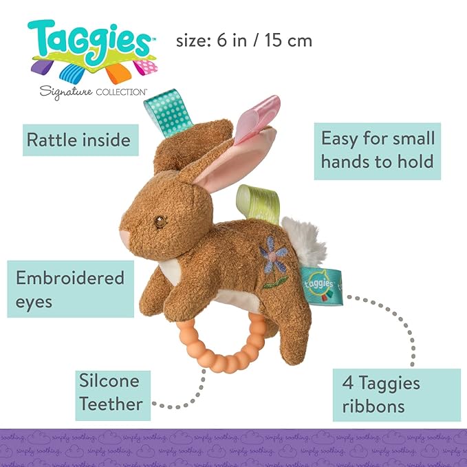 Taggies Teether Baby Rattle, 6"
