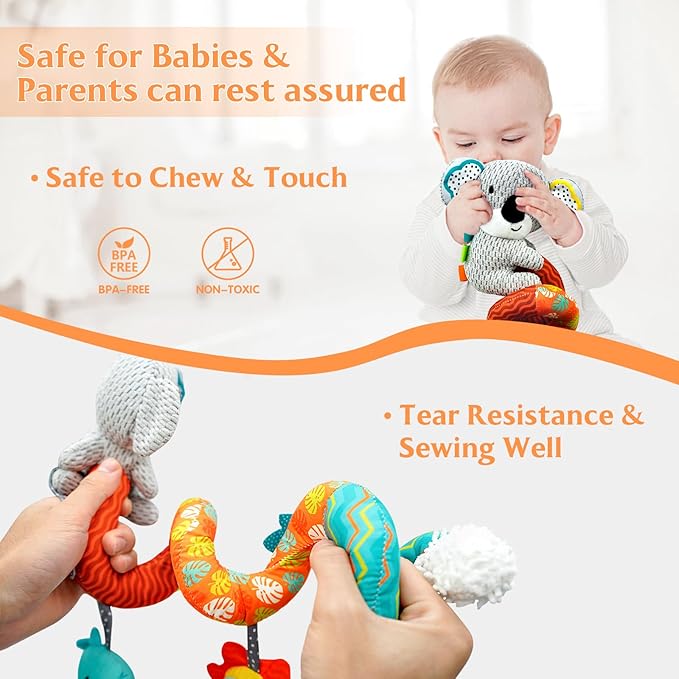 XIXILAND Car Seat Toys Baby Toys 0-3 Months Developmental, Stroller Toys Infant Toys 0-6 Months Newborn Toys, Carseat Toys for Infants 0-12 Months with Dinosaur, Lion Mirror, Teether