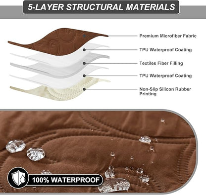 100% Waterproof Recliner Chair Cover, Recliner Chair Covers for Reclining Chair, Non-Slip Fabric Recliner Couch Cover for Living Room, for Pets Kids Protector, Washable (Brown, 28"Recliner Chair)