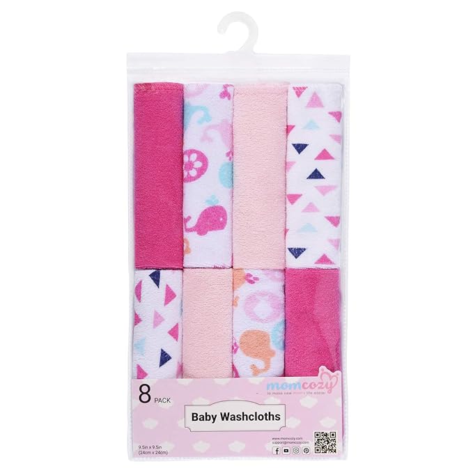 Baby Washcloths, Momcozy Ultra Soft Absorbent Towel 8pcs Newborn 10"x10" (Pink)