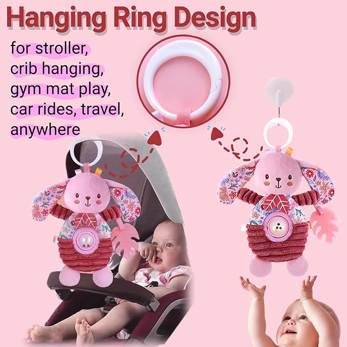 Crib Toys Hanging Baby Stroller Car Seat Toy for Infants 0-3-4-5-6 Months, Newborn Baby Girl Boy Shower Gifts, Sensory Toys with Rattle, Crinkle, Squeaky, Teethers for Babies 6-12 Months