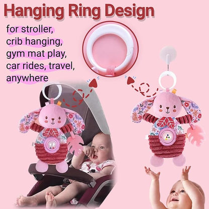 Crib Toys Hanging Baby Stroller Car Seat Toy for Infants 0-3-4-5-6 Months, Newborn Baby Girl Boy Shower Gifts, Sensory Toys with Rattle, Crinkle, Squeaky, Teethers for Babies 6-12 Months