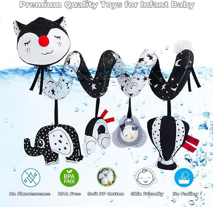 Car Seat Toys for Infants 0-6 Months, High Contrast Baby Toys Black and White Hanging Crib & Stroller Toy 3-6 Newborn Developmental Toy 0-3-6-12 Months with Music Rattles