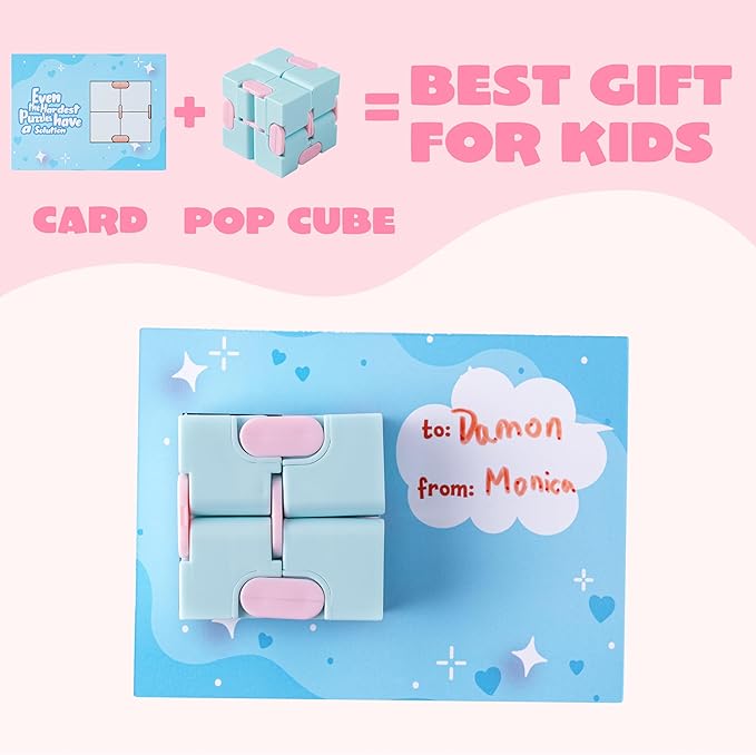 JOYIN 28 Packs Valentine’s Day Gift Cards with Infinity Magic Toys, Colorful Hand-Held Flip Toys, Stress Relief Fidget Toys for Kids Valentine Party Favors, Classroom Exchange and Goodie Bag Stuffers