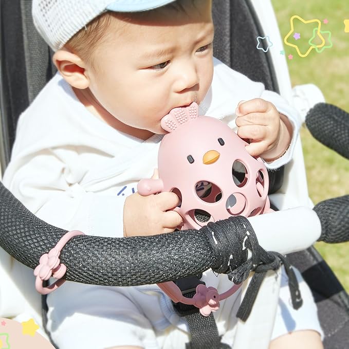 Baby Teething Toys with A Toy Strap for Babies 0-6 6-12 Months, Silicone Baby Hand Teething Mitten