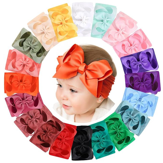 doboi Baby Girl Hair Bows and Nylon Headbands Set - 20PCS Infant
