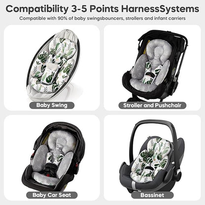 Mamatepe Infant Car Seat Insert, Baby Seat Head and Body Support for Newborn, Soft Breathable, Reversible Design, Fits for Stroller, Baby Swing, Rocker, Bassinets, Pushchair, Green