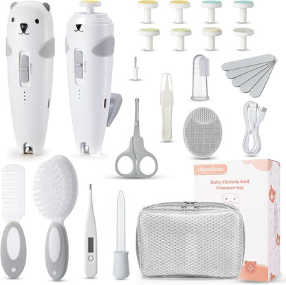 Lilian&Gema Baby Healthcare and Grooming Kit, 28-in-1 Rechargeable Nail Trimmer Electric Set, Dual Auto Light Baby Nail Care Kit, Portable Newborn Nursery Health Care Set for Infant Toddlers Boy Girl