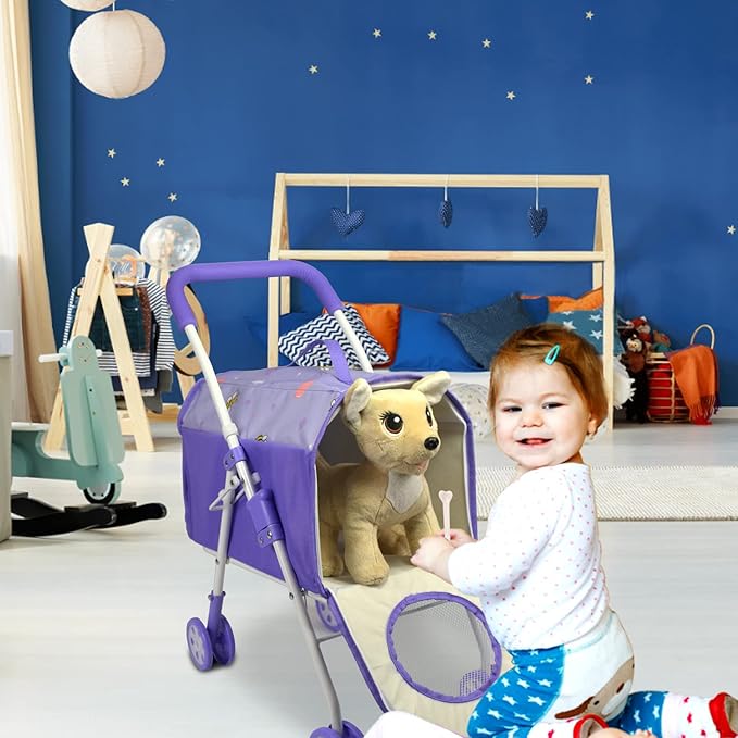 ANIVIA Pet Stroller and Accessories for Kids Ages 3 to 7 Year Olds, Dog Toy for Toddlers 2 Pieces 1 Pet