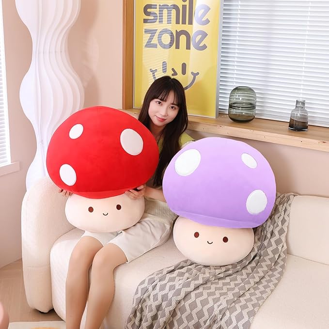 Kawaii Plush Mushroom Toy Pillow, Cute Plushies Mushroom Doll Gift for Kids(Purple 60cm/23.6in)