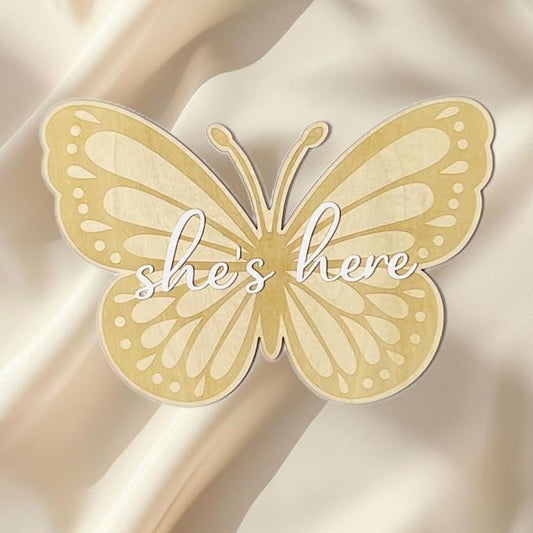 Baby Announcement Sign, She?Ös Here Wooden Sign for Hospital