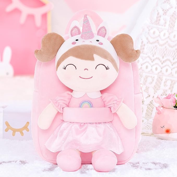 Gloveleya Toddler Backpack Kids Backpack soft unicorn Girl Doll Backpacks 9"