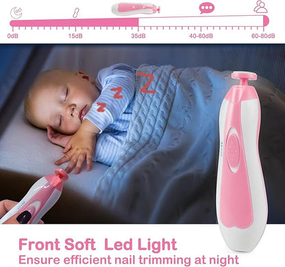 OTTOLIVES Baby Nail Trimmer Electric Newborn Toddler, Safe Baby Nail Clippers Set with Light and 6 Replacement Heads, Baby Nail File Trim Polish Toes Fingernails Care Infant Essentials (Pink)