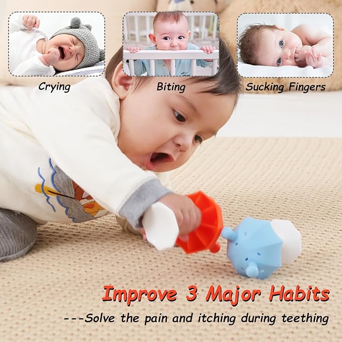 Teething Toys for Babies 0-6 Months, Seposeve Umbrella Teether with Suction Base 6-12 Months 12-24 Months,