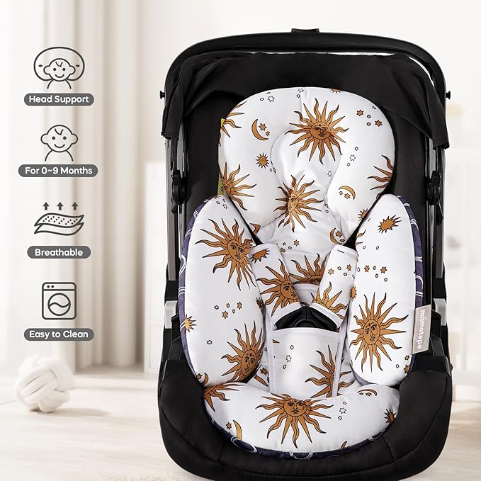 Mamatepe Infant Car Seat Insert, Baby Seat Head and Body Support for Newborn, Soft Breathable, Reversible Design, Fits for Stroller, Baby Swing, Rocker, Bassinets, Pushchair, Yellow