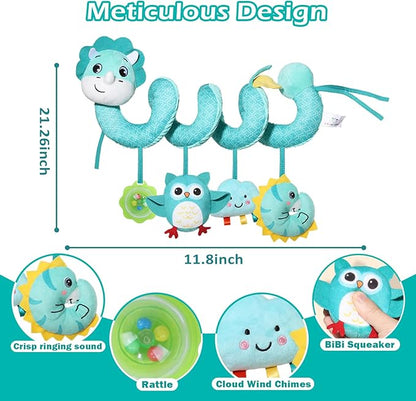 Spiral Car Seat Toys Stroller Toy for Babies - Baby Crib Hanging Rattles Toys for Babies 0-12 Months, Carseat Pram Crib with Musical Rattle Toy for Newborn Boys Girls Gifts（Dinosaur）