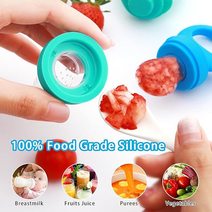 Silicone Baby Food Teether Feeder with Breastmilk Popsicle Molds Combo, BPA Free Baby Fruit Food Feeder Pacifier 4m+, 3