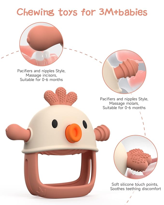 Baby Teething Toy Silicone Teething Mitten for Baby Over 3 Months, Anti-Drop Silicone Baby Teether