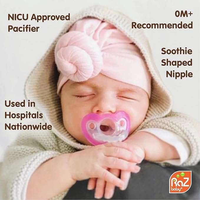 RaZbaby JollyPop Pacifier, Holder w/Detachable Baby Pacifier 0M+, 100%
