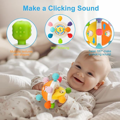 Baby Sensory Teething Toys, Montessori Baby Toys Teether 0-12 Months, 0-6 6-12 12-18 Months