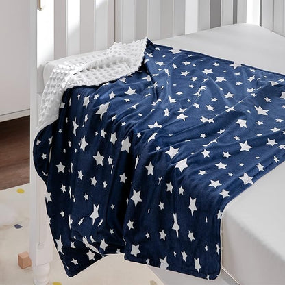 DaysU Silky Micro Soft Plush Baby Blankets Unisex with Print Star Pattern and Soothing Raised Dots, Double Layer Bed Throws for Toddler Cot 50x60 Inches