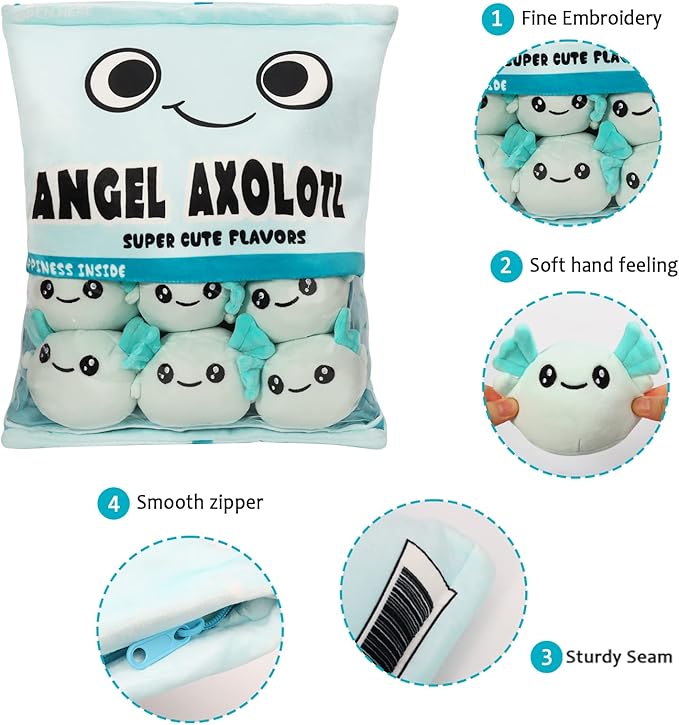 Axolotl Plush Pillow Throw Pillow, Cute Axolotl Plush Toys Doll (6 pcs,