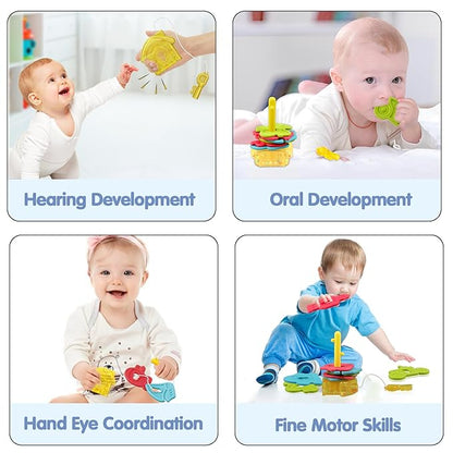 Montessori Baby Teething Toys for 0 3 6 12 18 Months - Sensory Rattles, Teethers