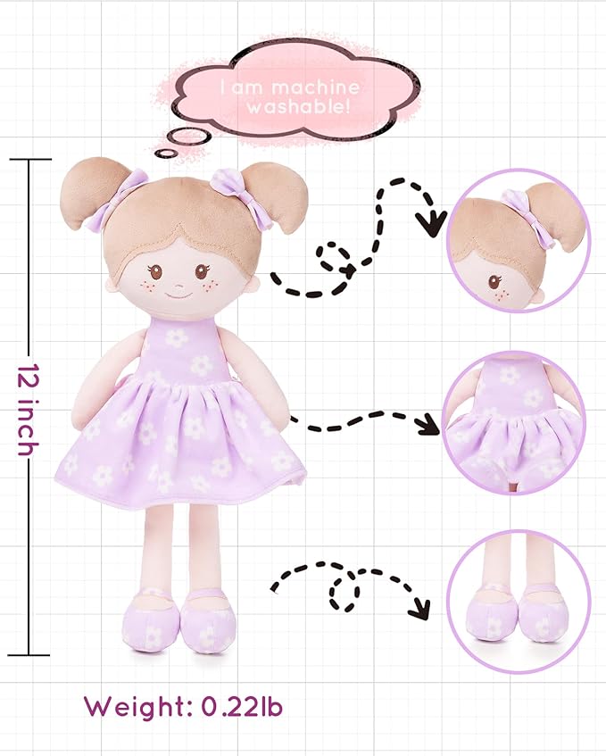 Soft Baby Doll Toys (12''), My First Baby Rag Doll for 1 Year-Old Girl Birthday Gift