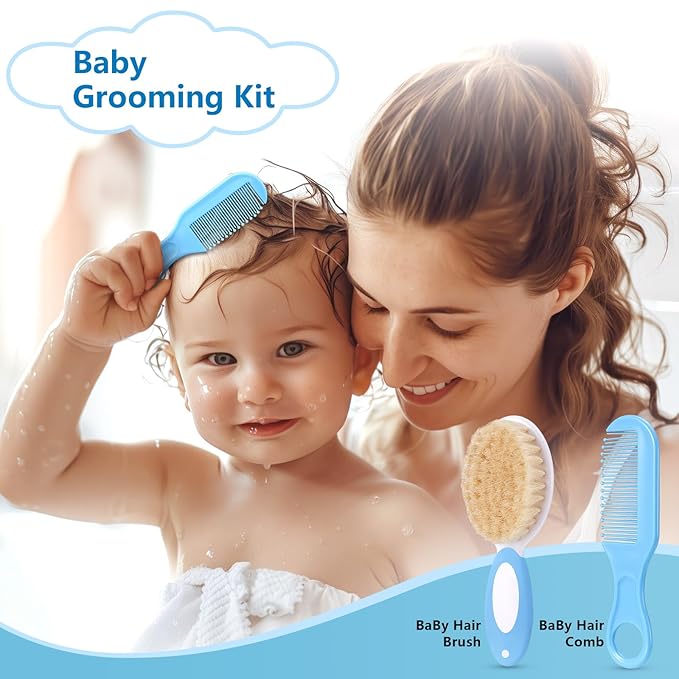 Megainvo Baby Healthcare and Grooming Kit, 24 in 1 Baby Nail Trimmer Electric Set with Light, Portable Newborn Nursery Health Care Set Nail Clippers Infant Hair Comb Brush for Toddlers Boys Girls