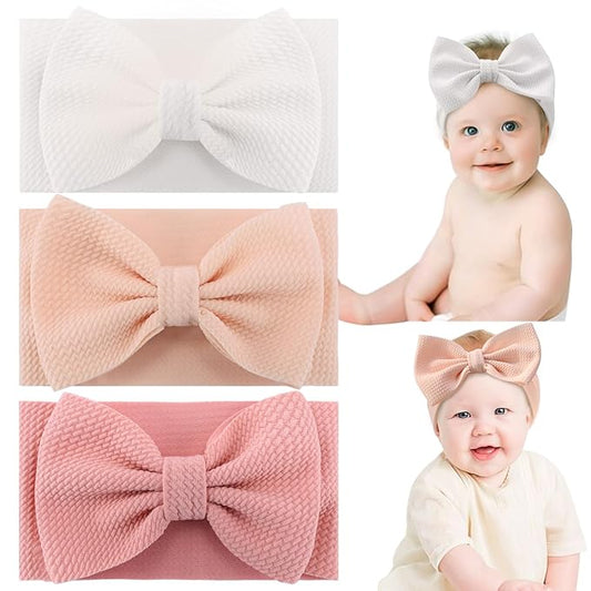 3pcs Baby Girl Bows, Soft Elastics Nylon Baby Headbands