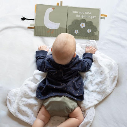 Soft Baby Book with Touch and Feel Pages - Cute Sensory Book for Babies 0-6 Months with Textured Farmworld, Mirror & Crinkle Paper
