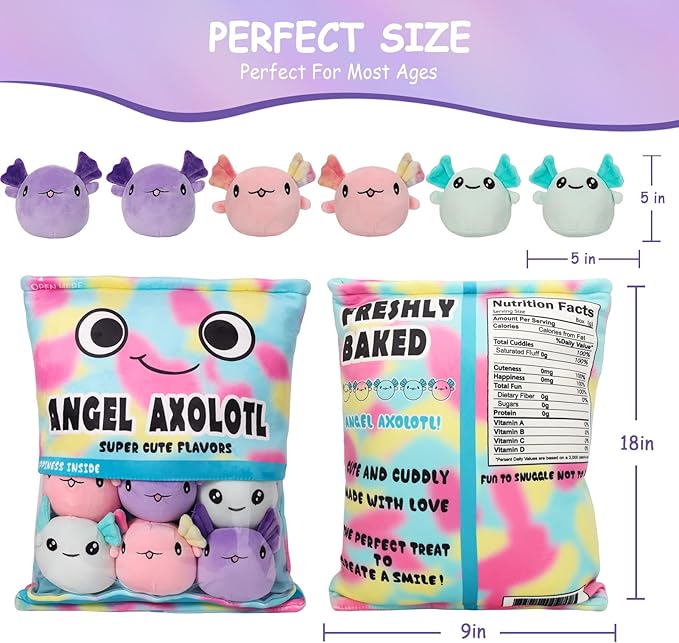 Axolotl Plush Pillow Throw Pillow, Cute Axolotl Plush Toys Doll (6 pcs,